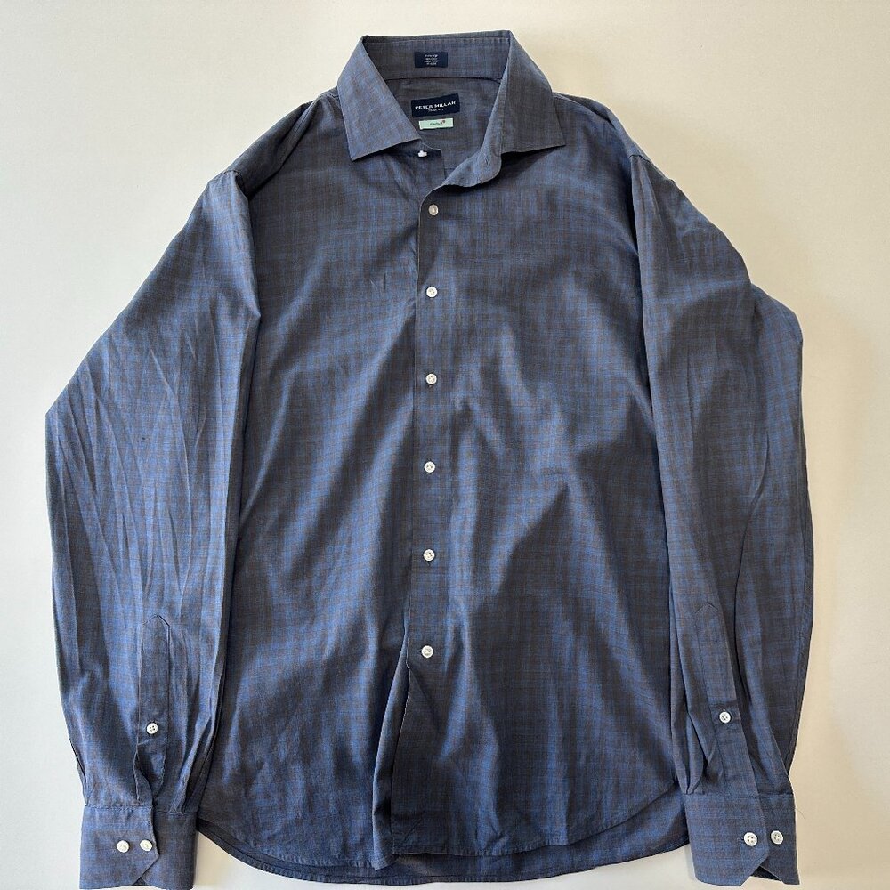 Peter Millar Collection Flex Finish Shirt Mens XL Blue Plaid MSRP $248